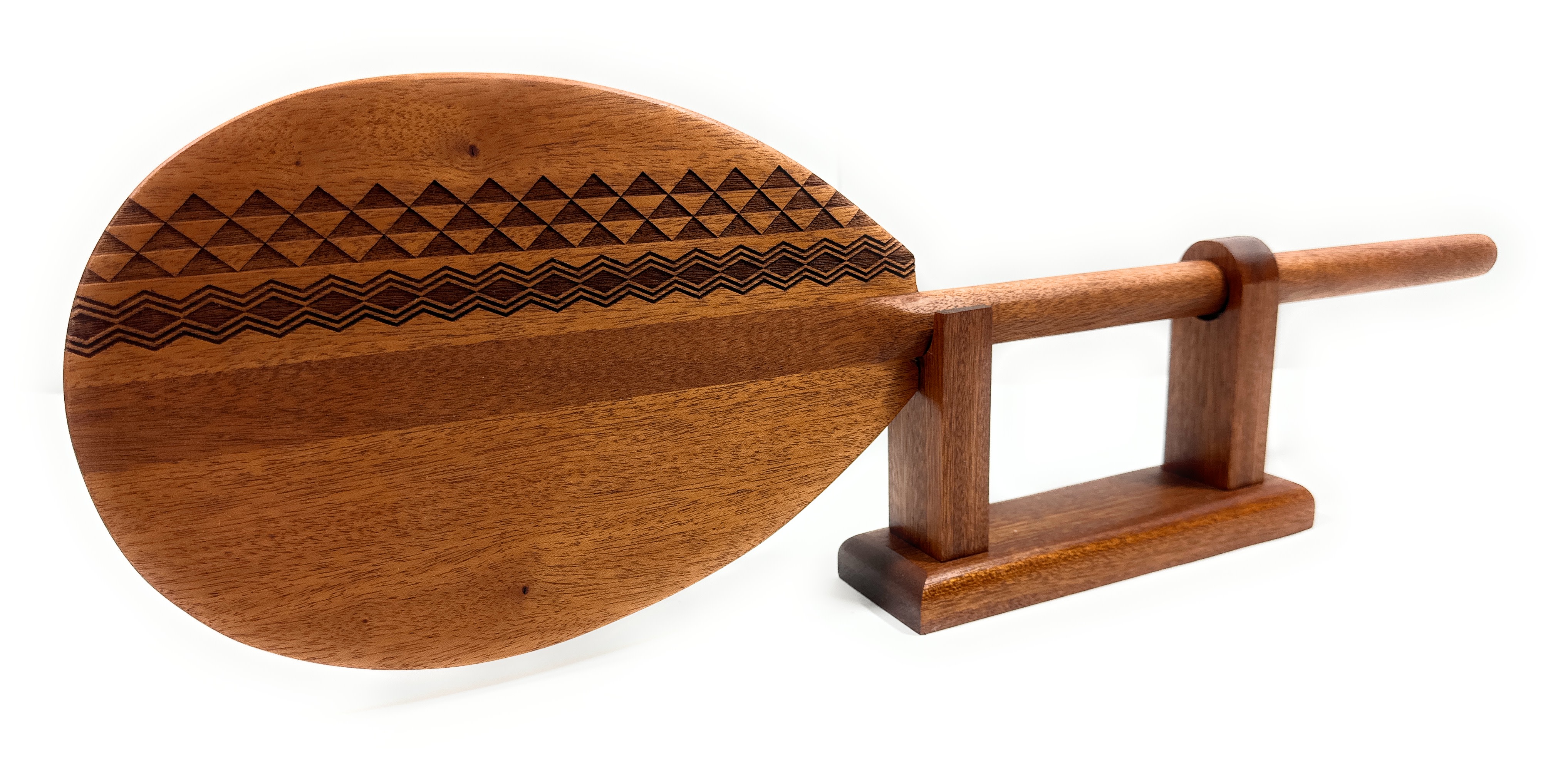 Trophy Koa paddle 24 inch Etched Tribal Design w/ stand - Made in Hawaii | #koa7022m Trophy Koa paddle 24 inch Etched Tribal Design w/ stand - Made in Hawaii | #koa7022m